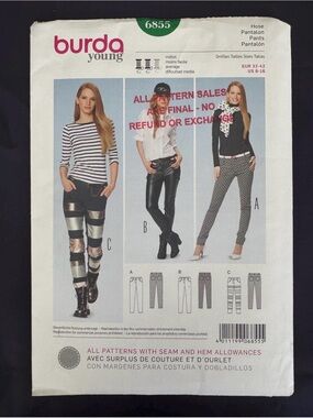 Burda B6855 This Sewing Pattern Includes Pants In Sizes 6-8-10-12-14-16